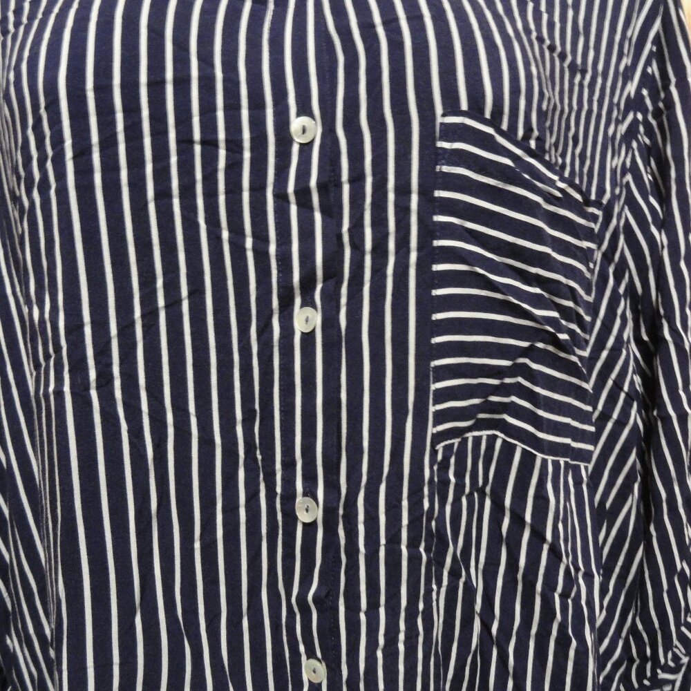 Grand & Greene stripped blouse button up, roll up sleeves, 2 XL gently worn - Picture 2 of 8